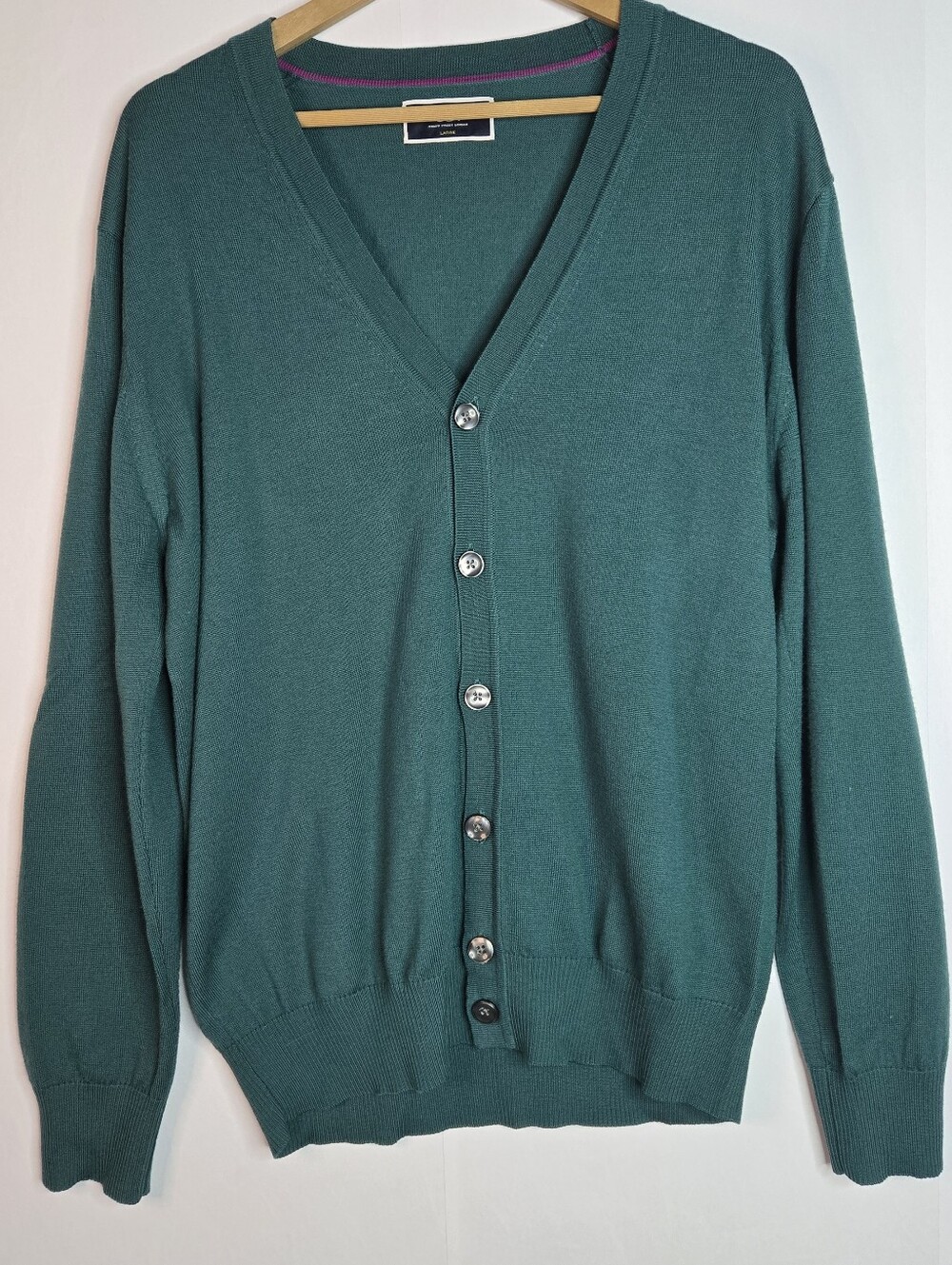 Charles Tyrwhitt Men Size L Forest Green 100% Merino Wool  Lightweight Cardigan